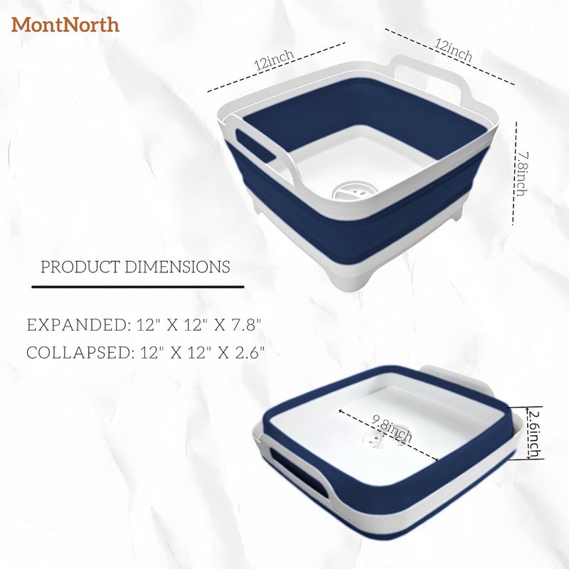 MontNorth Collapsible Wash Basin 9L, Foldable Dish Tub with Drain Plug, Portable Collapsible Dish Basin, Camping Sink for Washing Dishes, Laundry & Kitchen Use (Navy Blue) - Image 2